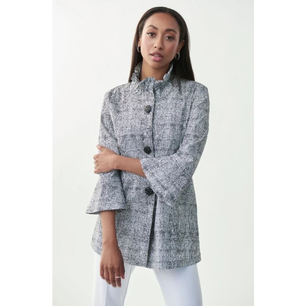 EUC Joseph Ribkoff 221280 Women's Black/White Button Front Blazer w/Pockets 6